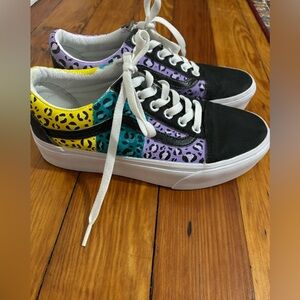 Vans custom hand painted leopard platform sneakers